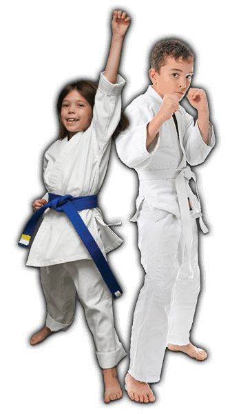 Martial Arts Lessons for Kids in Nutley NJ - Happy Blue Belt Girl and Focused Boy Banner